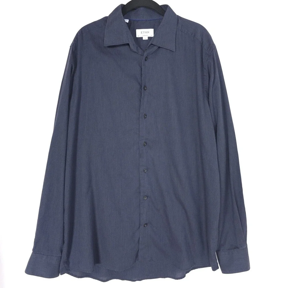 ETON Contemporary Sweden Mens Shirt 17.5 XL Navy Herringbone Cotton Romania EU44